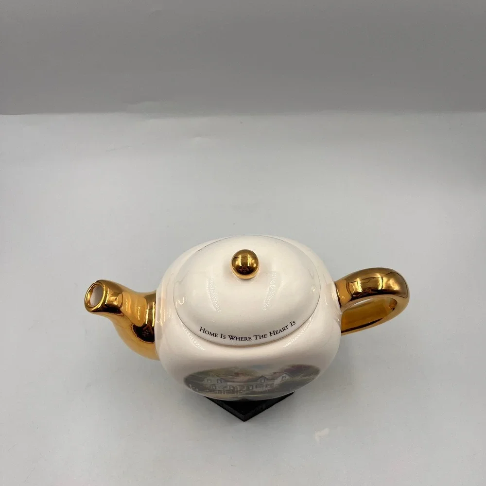 Thomas Kinkade‎ Home Is Where The Heart Is II Teapot Teleflora Gold Trim Ceramic